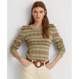 Lauren Ralph Lauren Green Patterned Crewneck Sweater GUC